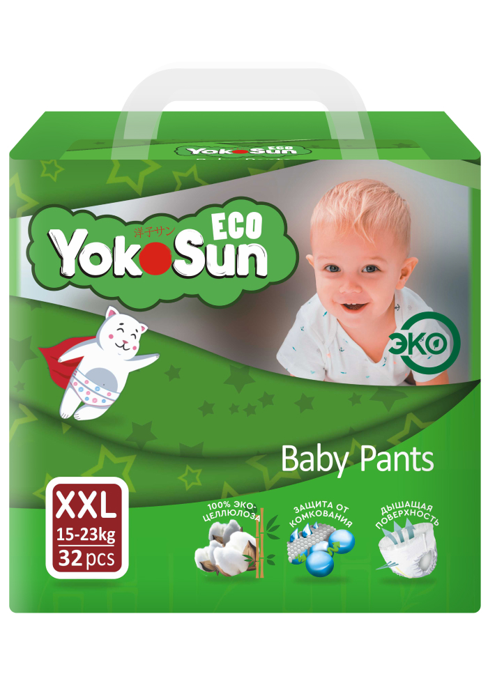 Изображение товара Yokosun eco подгузники-трусики детские XXL/6 для детей 15-23 кг, 32 шт