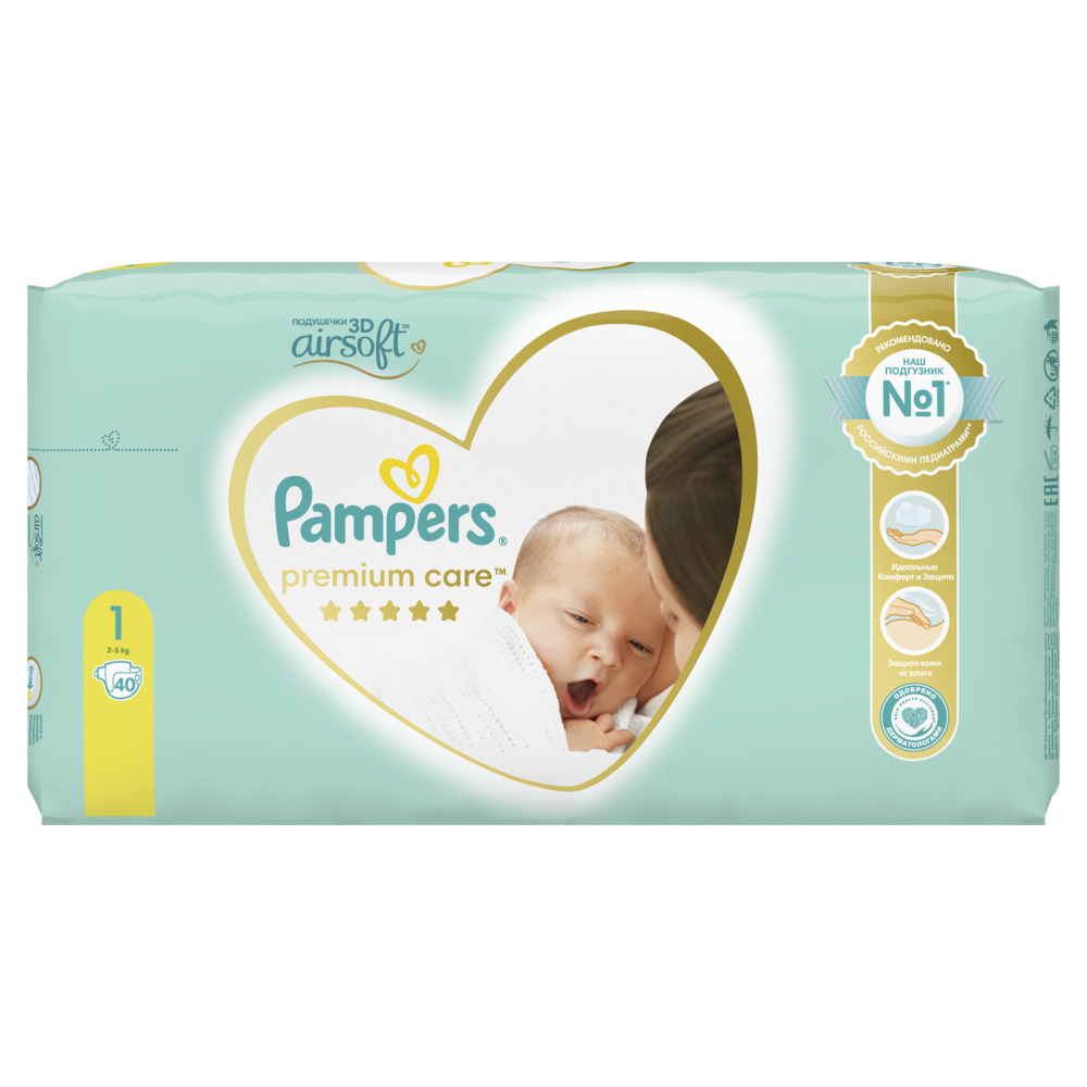 Изображение товара Подгузники Pampers Premium Care размер 1 40 шт для малышей 2-5 кг