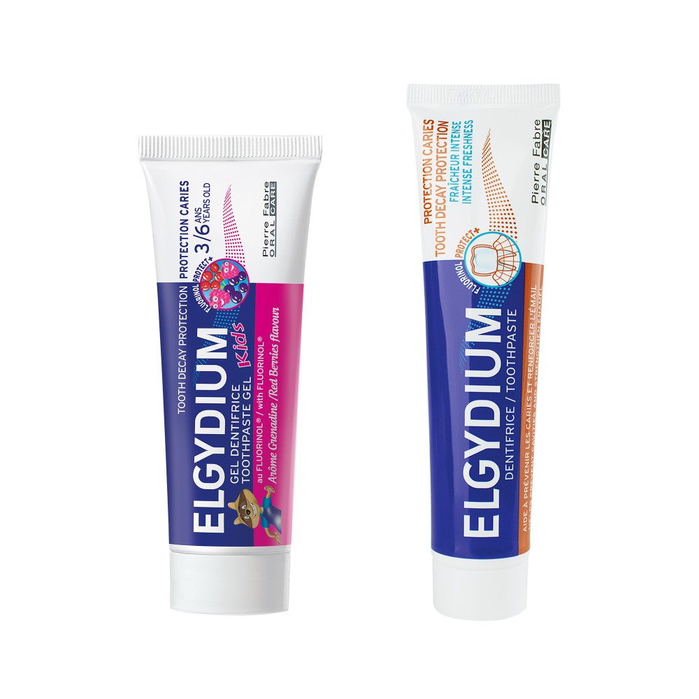 Изображение товара Набор ЭЛЬГИДИУМ: ЗУБНАЯ ПАСТА-ГЕЛЬ ДЛЯ ДЕТЕЙ ОТ 3 ДО 6 ЛЕТ КРАСНЫЕ ЯГОДЫ 50МЛ + ЗУБНАЯ ПАСТА ИНТЕНСИВНАЯ СВЕЖЕСТЬ 75МЛ