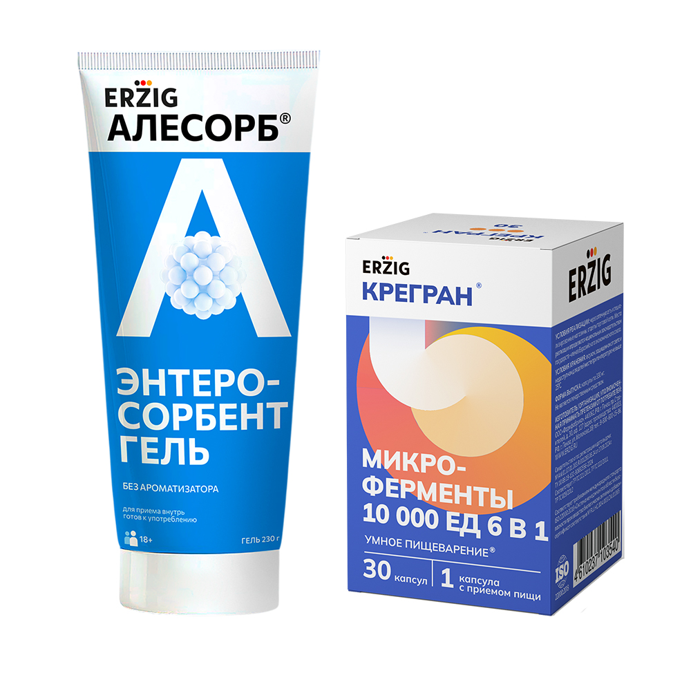 Изображение товара Набор Erzig Алесорб гель в тубе без вкуса 230 г + Крегран 6в1 10000 ед №30 Изображение товара Набор Erzig Алесорб гель в тубе без вкуса 230 г + Крегран 6в1 10000 ед №30