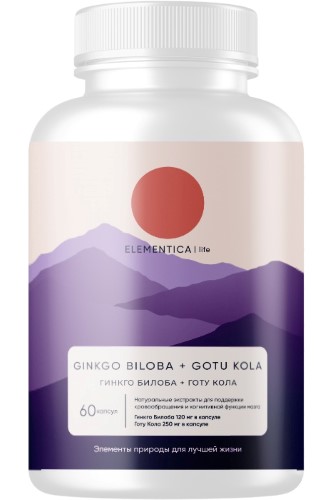 Изображение товара ELEMENTICA LIFE ГИНКГО БИЛОБА + ГОТУ КОЛА - биодобавка на 60 капсул