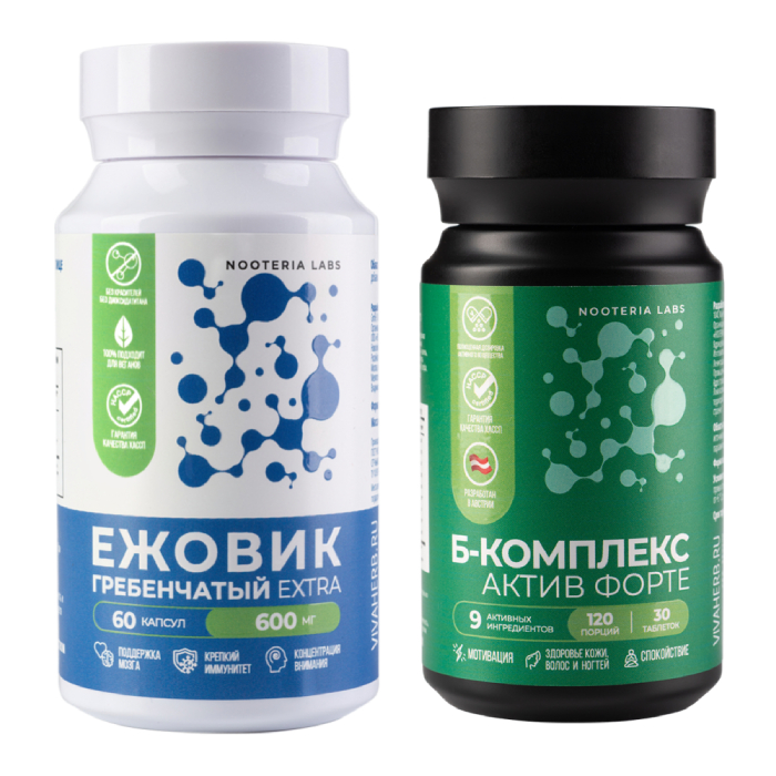 Изображение товара Набор из 1 уп. NOOTERIA LABS Б-КОМПЛЕКС АКТИВ ФОРТЕ N30 ТАБЛ ПО 549МГ +1 уп. NOOTERIA LABS ЕЖОВИК ГРЕБЕНЧАТЫЙ EXTRA N60 КАПС