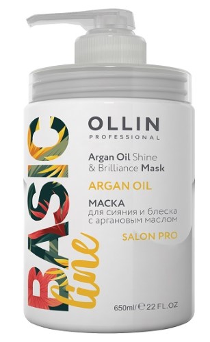 Изображение товара Маска для волос Ollin basic line с аргановым маслом 650 мл для сияния и восстановления поврежденных