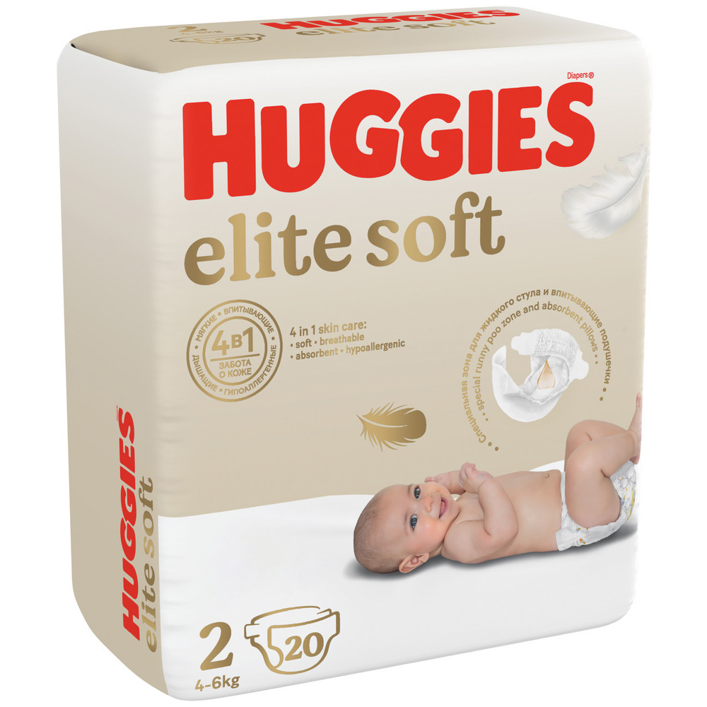 Huggies elite soft подгузники детские размер 2 4-6 кг 20 шт.