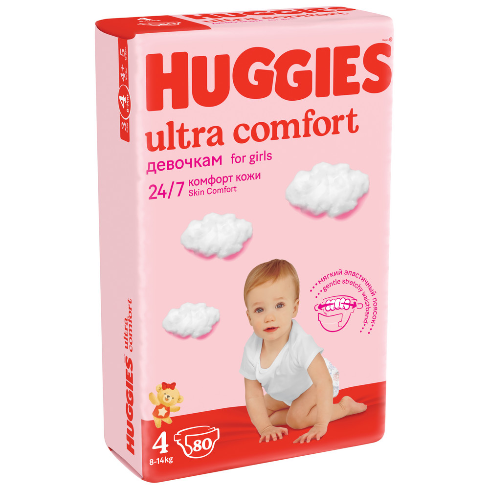 Подгузники Huggies Ultra Comfort для девочек 8-14кг 4 размер 80шт