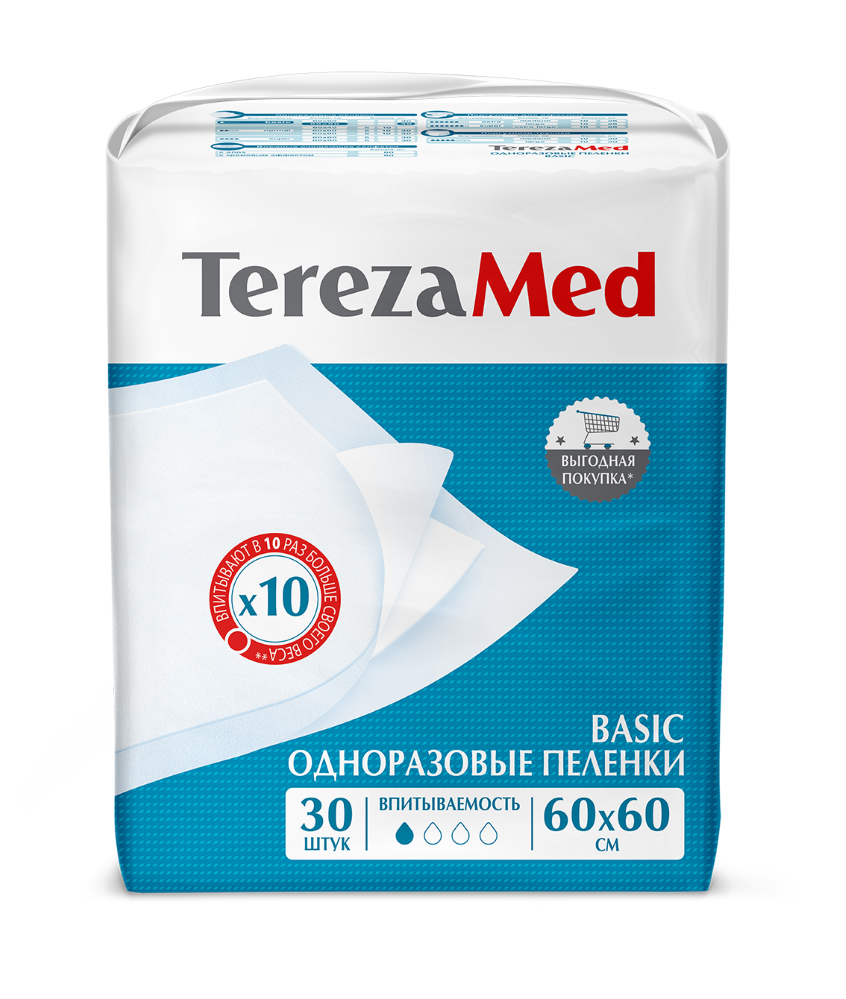 Изображение товара Terezamed пеленки одноразовые впитывающие basic 60х60 см 30 шт.
