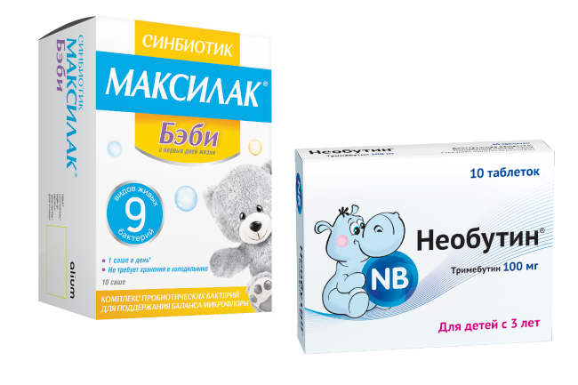 Изображение товара Набор для терапии нарушений ЖКТ у детей Максилак Бэби + Необутин 100 мг 10 шт. таблетки со скидкой