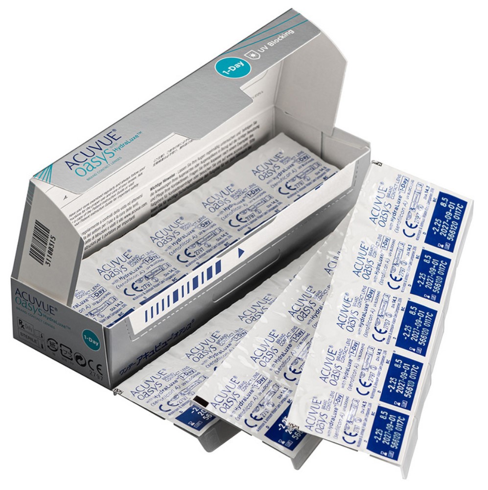 Acuvue oasys with hydralux однодневные контактные линзы 8,5/14,3 30  шт./-1,25/ - цена 1946.60 руб., купить в интернет аптеке в Тихвине Acuvue  oasys with hydralux однодневные контактные линзы 8,5/14,3 30 шт./-1,25/,  инструкция по применению