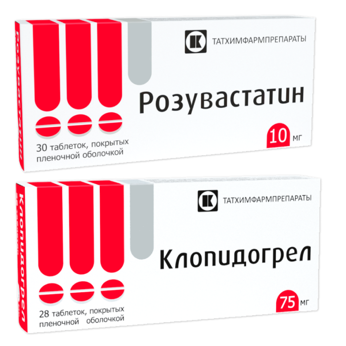 Изображение товара Набор Розувастатин 10 мг №30 + Клопидогрел 75 мг №28