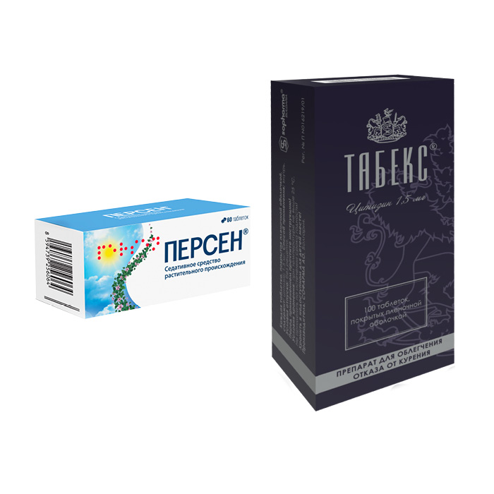 Изображение товара Набор Табекс №100 для облегчения отказа от курения + Персен №60 со скидкой