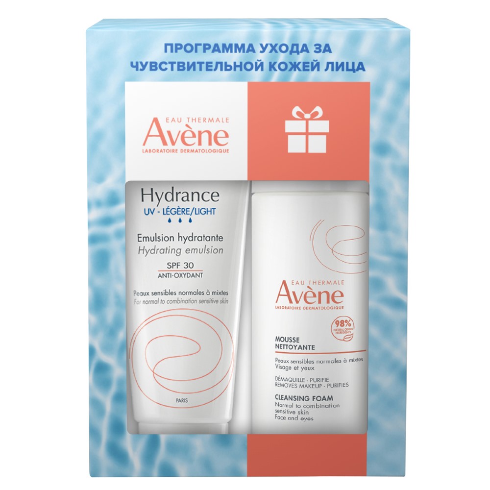 Изображение товара Avene набор Гидранс UV Лежер эмульсия SPF 30 и пенка для снятия макияжа