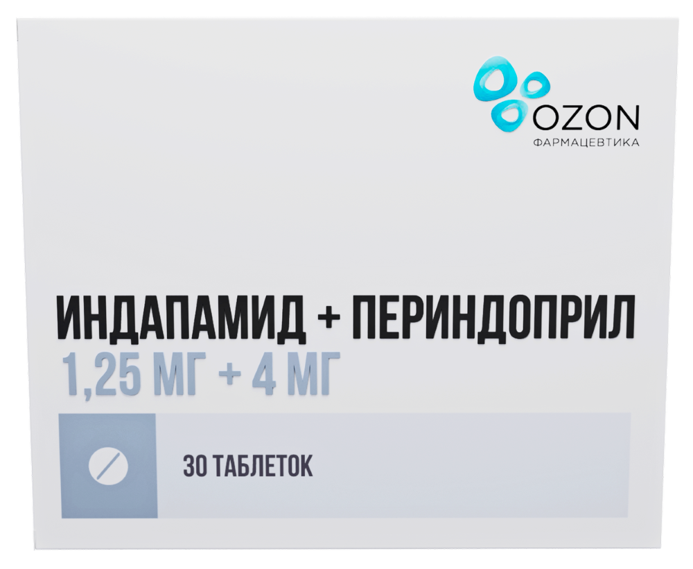 Индапамид+периндоприл 1,25 мг + 4 мг 30 шт. таблетки - цена 306 руб.,  купить в интернет аптеке в Колпино Индапамид+периндоприл 1,25 мг + 4 мг 30  шт. таблетки, инструкция по применению