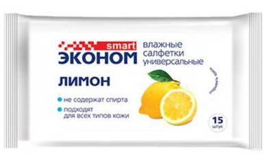 Изображение товара Эконом smart влажные салфетки 15 шт./лимон/