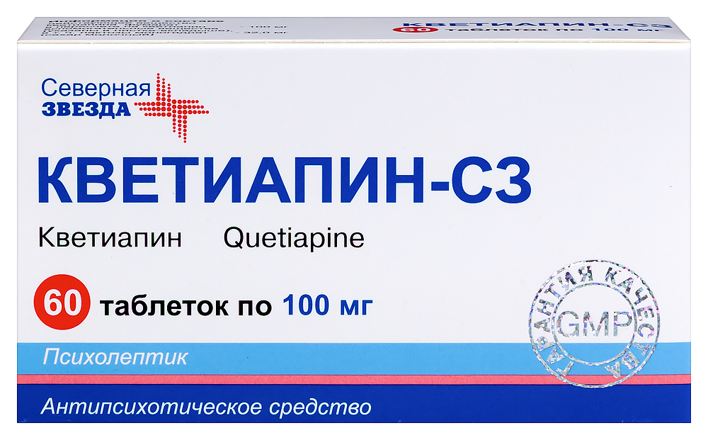 Изображение товара Кветиапин-сз 100 мг таблетки для лечения шизофрении и биполярного расстройства