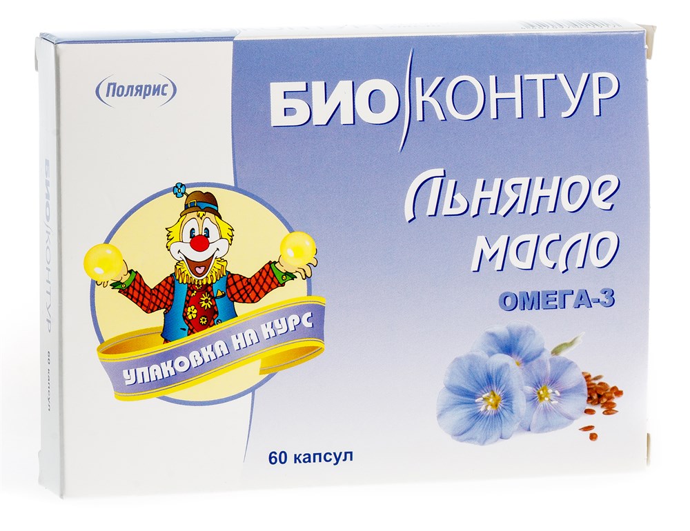 Изображение товара Льняное масло биоконтур 60 капсул по 340 мг для здоровья сердца и кожи