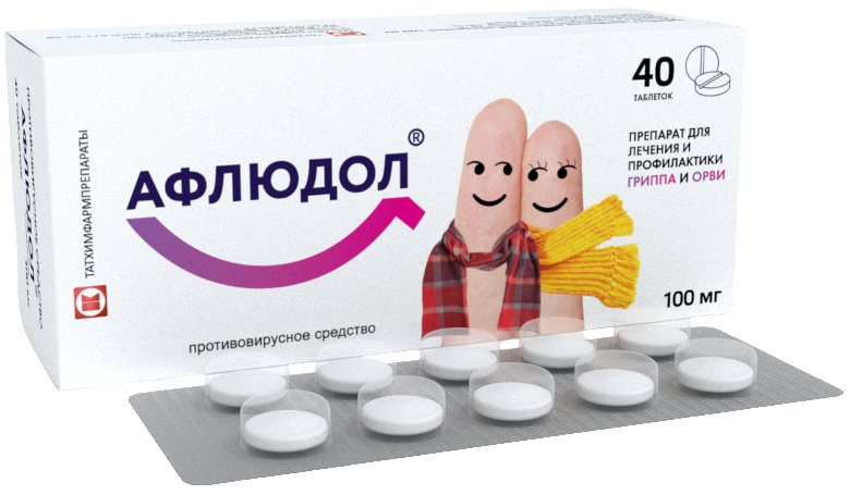 Изображение товара Афлюдол 100 мг таблетки 40 шт. профилактика и лечение гриппа и ОРВИ