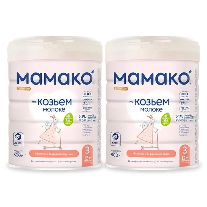 Изображение товара Набор из 2 уп. МАМАКО-3 premium напиток сух на козьем молоке с олигосахаридами грудного молока 800г Изображение товара Набор из 2 уп. МАМАКО-3 premium напиток сух на козьем молоке с олигосахаридами грудного молока 800г