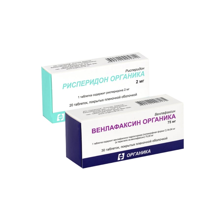 Изображение товара Набор ВЕНЛАФАКСИН ОРГАНИКА 0,075 N30 ТАБЛ П/ПЛЕН/ОБОЛОЧ + РИСПЕРИДОН ОРГАНИКА 0,002 N20 ТАБЛ П/ПЛЕН/ОБОЛОЧ со скидкой 10%