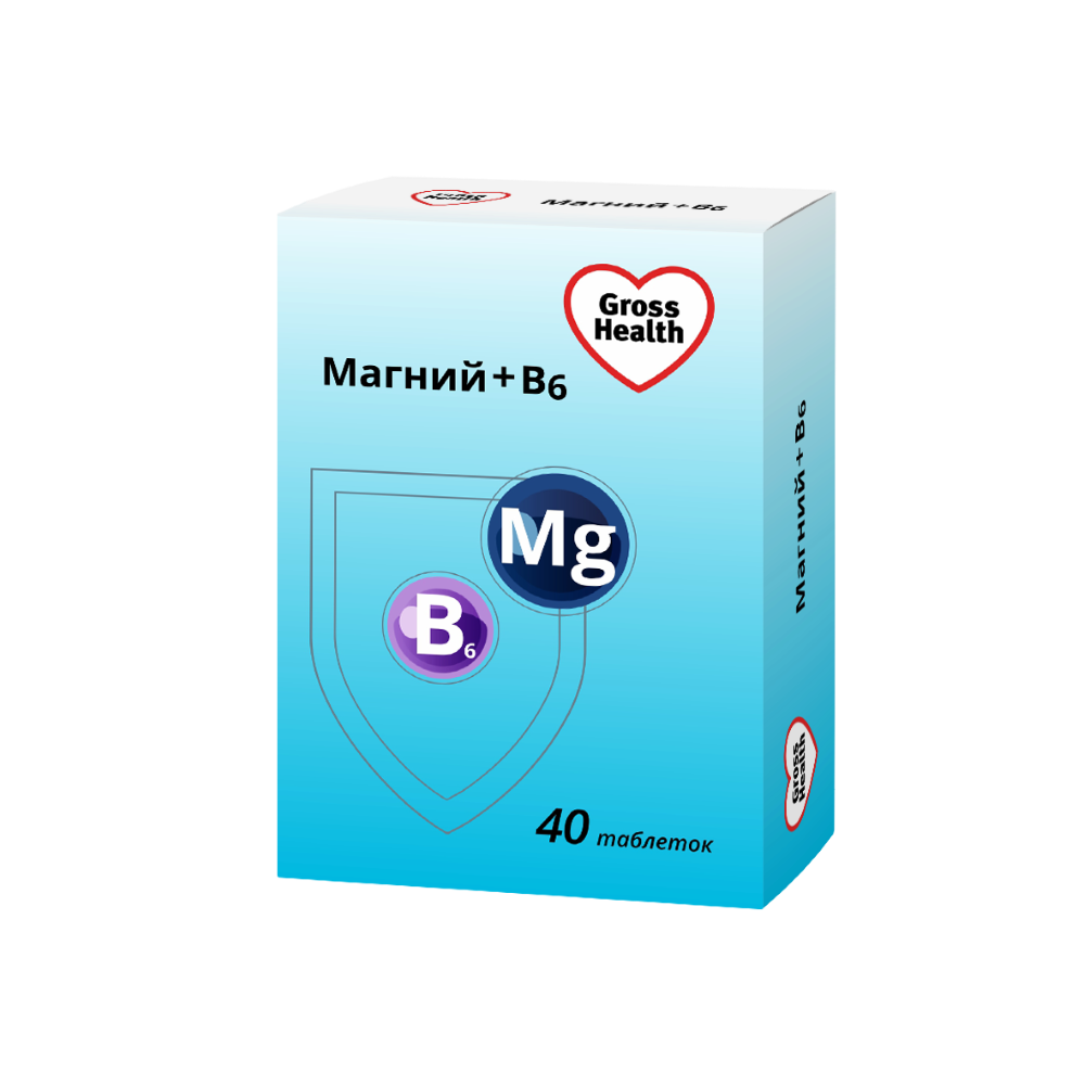Изображение товара Гросс здоровье магний плюс В6 таблетки 600 мг 40 шт. Биодобавка для здоровья
