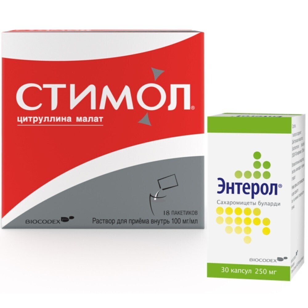 Изображение товара Набор Стимол 10% 10мл N18 пак р-р + Энтерол 250мг N30 капс/флак со скидкой