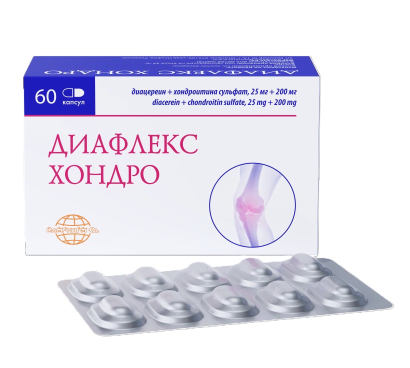 Изображение товара Диафлекс Хондро 25 мг + 200 мг 60 капсул для лечения остеоартроза суставов