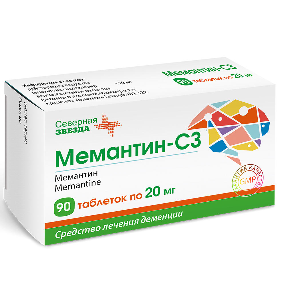 Изображение товара Мемантин-сз 20 мг 90 шт. таблетки, покрытые пленочной оболочкой блистер
