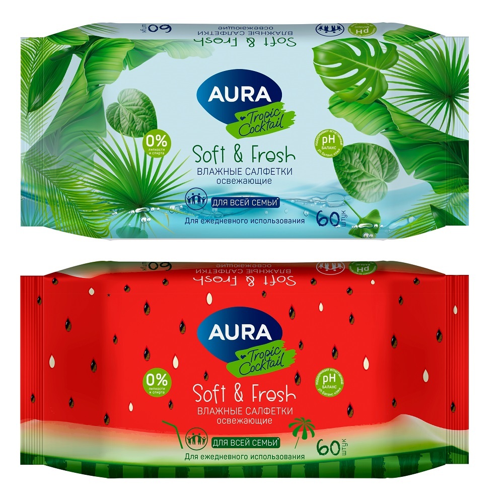 Изображение товара Aura влажные салфетки освежающие 60 шт
