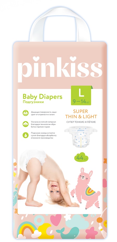 Изображение товара Подгузники Pinkiss L для детей 9-14 кг, 44 шт, универсальные