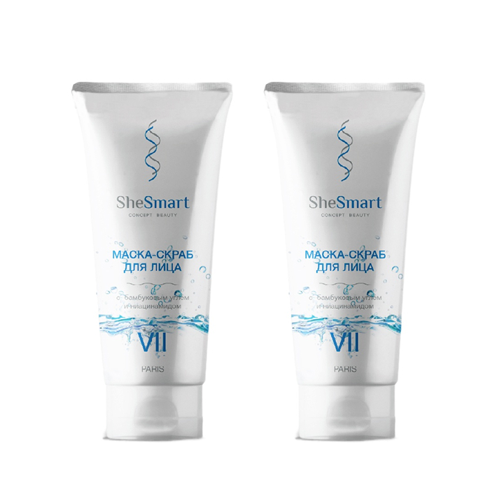 Изображение товара Набор 1+1 SheSmart Маска-скраб для лица с бамбуковым углем и ниацинамидом со скидкой 50%