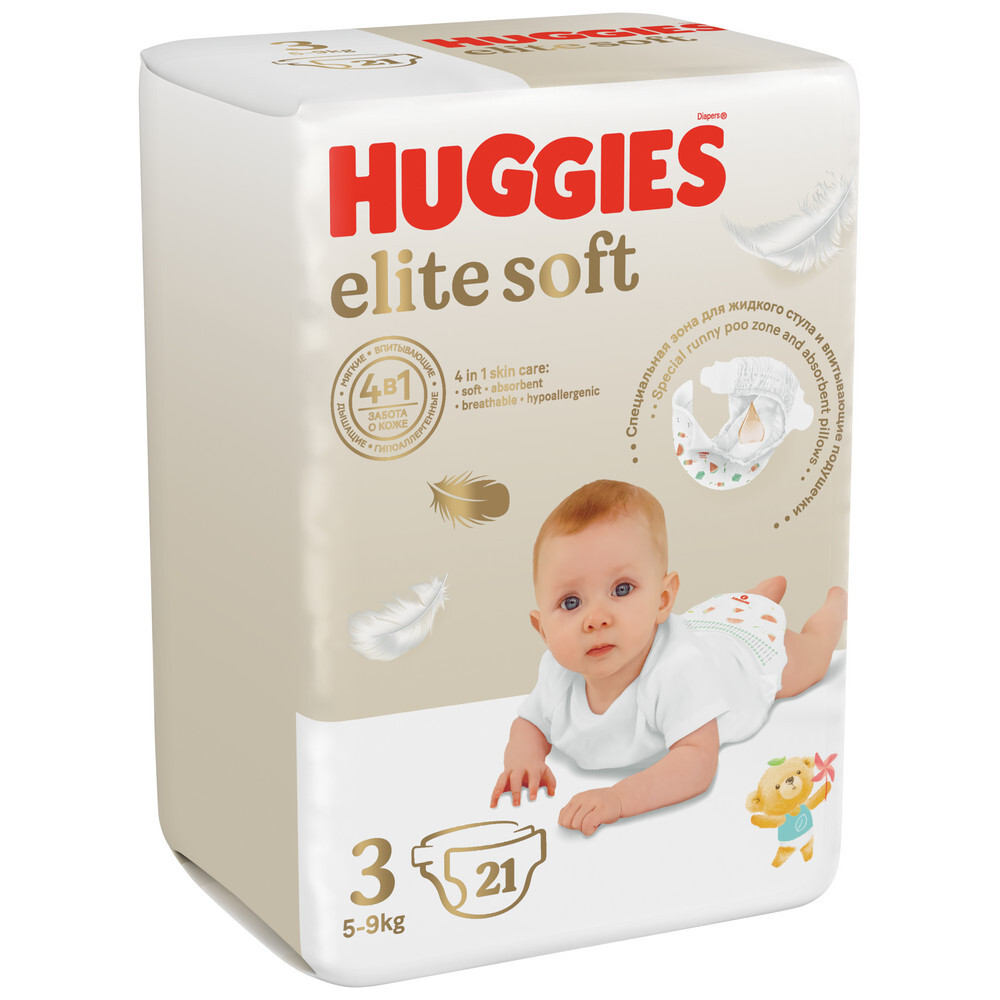 Изображение товара Подгузники Huggies Elite Soft 3 размер 21 шт для малышей 5-9 кг