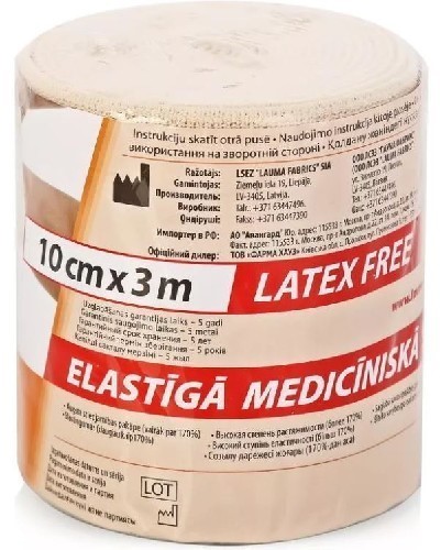 Изображение товара Эластичный бинт Lauma 10 см x 3 м для поддержки и фиксации при травмах и заболеваниях