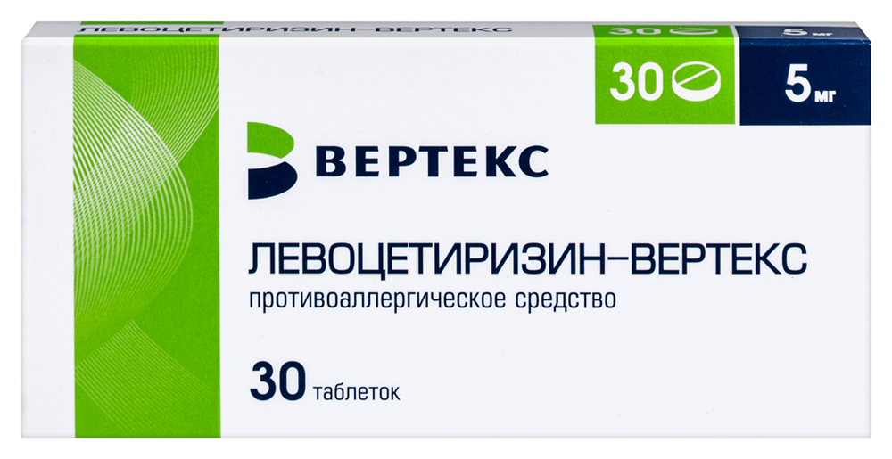 Изображение товара Левоцетиризин-вертекс 5 мг 30 таблеток от аллергии для снижения симптомов