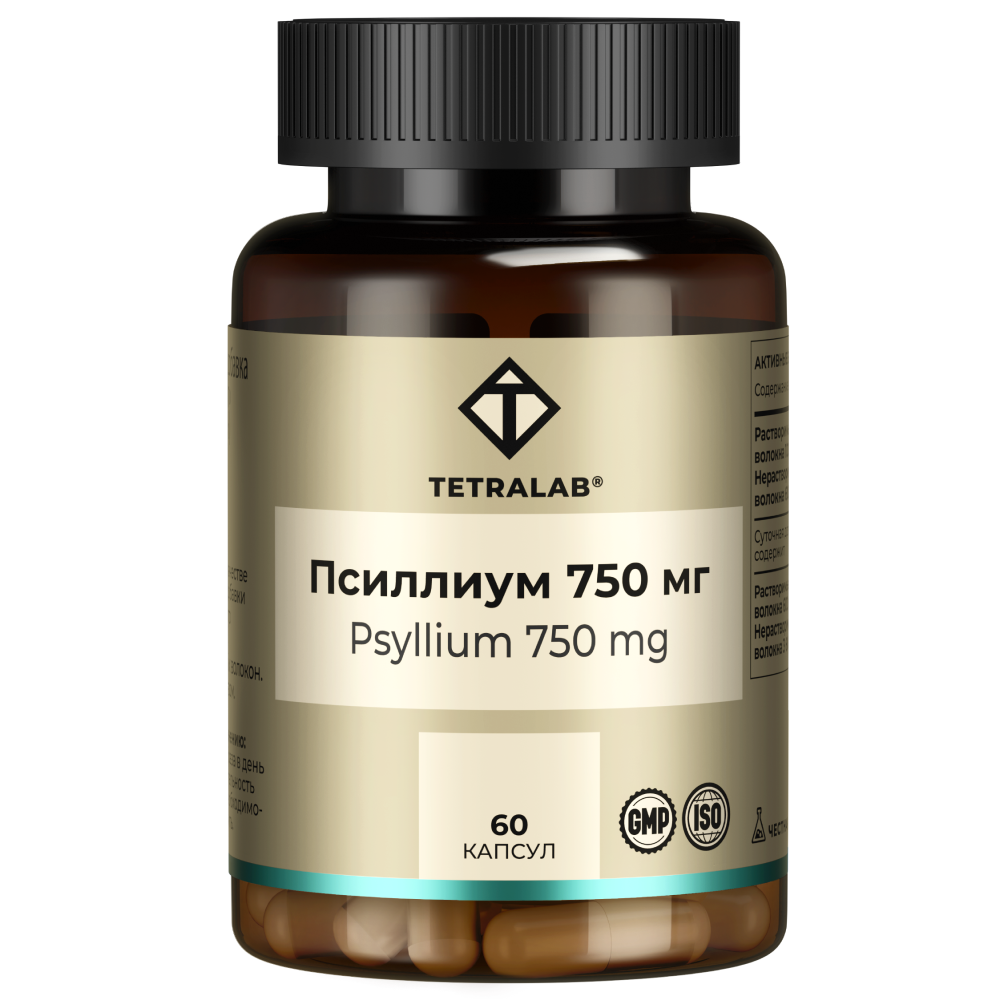 Изображение товара Tetralab псиллиум 750 мг, 60 капсул для улучшения пищеварения
