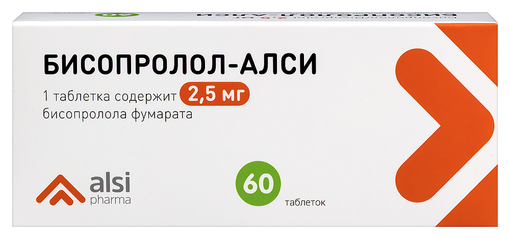 Изображение товара Бисопролол-АЛСИ 2,5 мг 60 таблеток для лечения гипертензии
