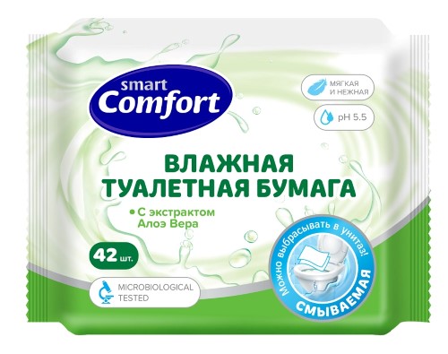 Изображение товара Smart comfort туалетная бумага влажная с экстрактом алоэ вера 42 шт.