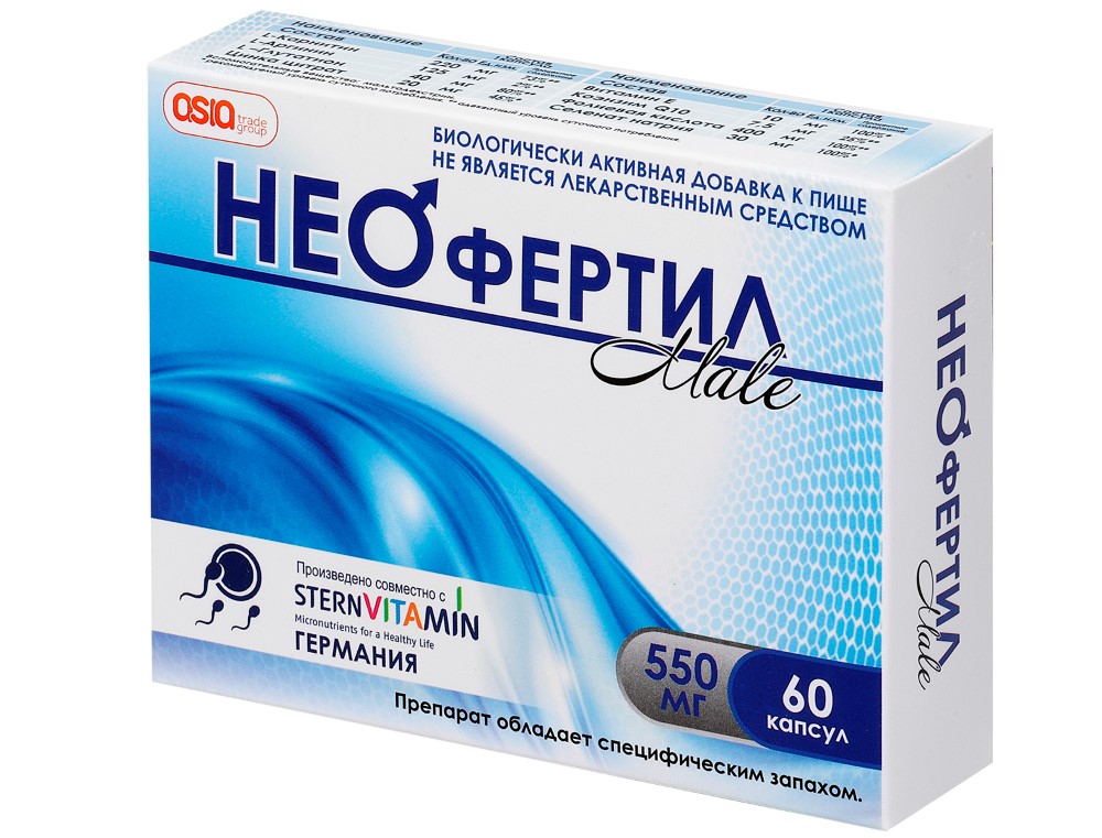 Изображение товара Неофертил male биологически активная добавка 60 капсул по 550 мг для мужского здоровья
