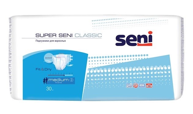 Изображение товара Seni super classic подгузники для взрослых размер medium обхват талии 75-110 30 шт.