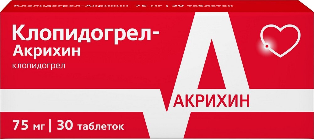Изображение товара Клопидогрел-акрихин 75 мг 30 шт. таблетки для профилактики атеротромботических осложнений