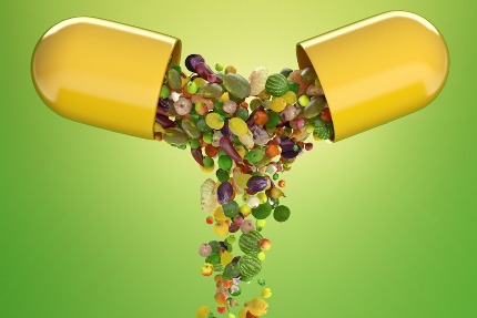 Изображение витаминки, которая наполнена полезными продуктами 