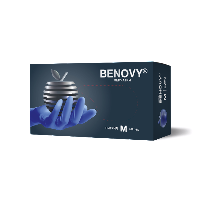 Изображение товара Перчатки смотровые benovy нитриловые нестерильные неопудренные текстурированные на пальцах хлорированные m 50 пар/сиренево-голубой/