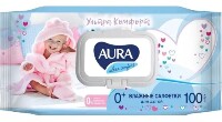 Aura влажные салфетки для детей с экстрактом алоэ и витамином е 100 шт с крышкой