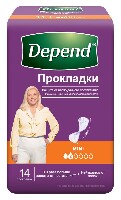 Изображение товара Depend прокладки для женщин впитывающие mini 14 шт.