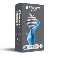 Изображение товара Перчатки смотровые benovy нитриловые нестерильные неопудренные текстурированные на пальцах хлорированные m 50 пар/голубой/