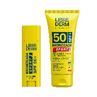 Изображение товара Набор ЛИБРИДЕРМ БРОНЗИАДА: гель солнцезащитный для лица и тела SPF50 50мл + стик для губ и лица солнцезащитный SPF50
