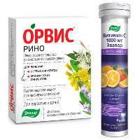 Изображение товара Набор при простуде: ОРВИС РИНО таблетки 60шт. + ВИТАМИН С 1000мг таблетки шипучие 20шт.
