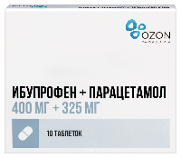 Изображение товара Ибупрофен+парацетамол 400 мг + 325 мг 10 шт. таблетки, покрытые пленочной оболочкой