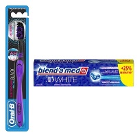 Изображение товара Набор Blend-a-med зубная паста 3d white арктическая свежесть 125 мл + Oral-b зубная щетка всесторонняя чистка black средней жест