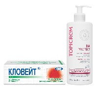 Изображение товара Набор при дерматитах: Кловейт мазь для лечения + эмолент Топикрем Da protect бальзам липидовосстанавливающий 500мл для ухода