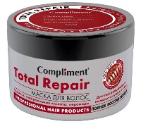 Изображение товара Compliment маска для волос total repair с кератином гиалуроновой кислотой керамидами для поврежденных ломких и сухих волос полное восстановление 500 мл