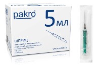 Изображение товара Шприц 5 мл 3-х компонентный c иглой 0,7x40 100 шт./ pakromedical/